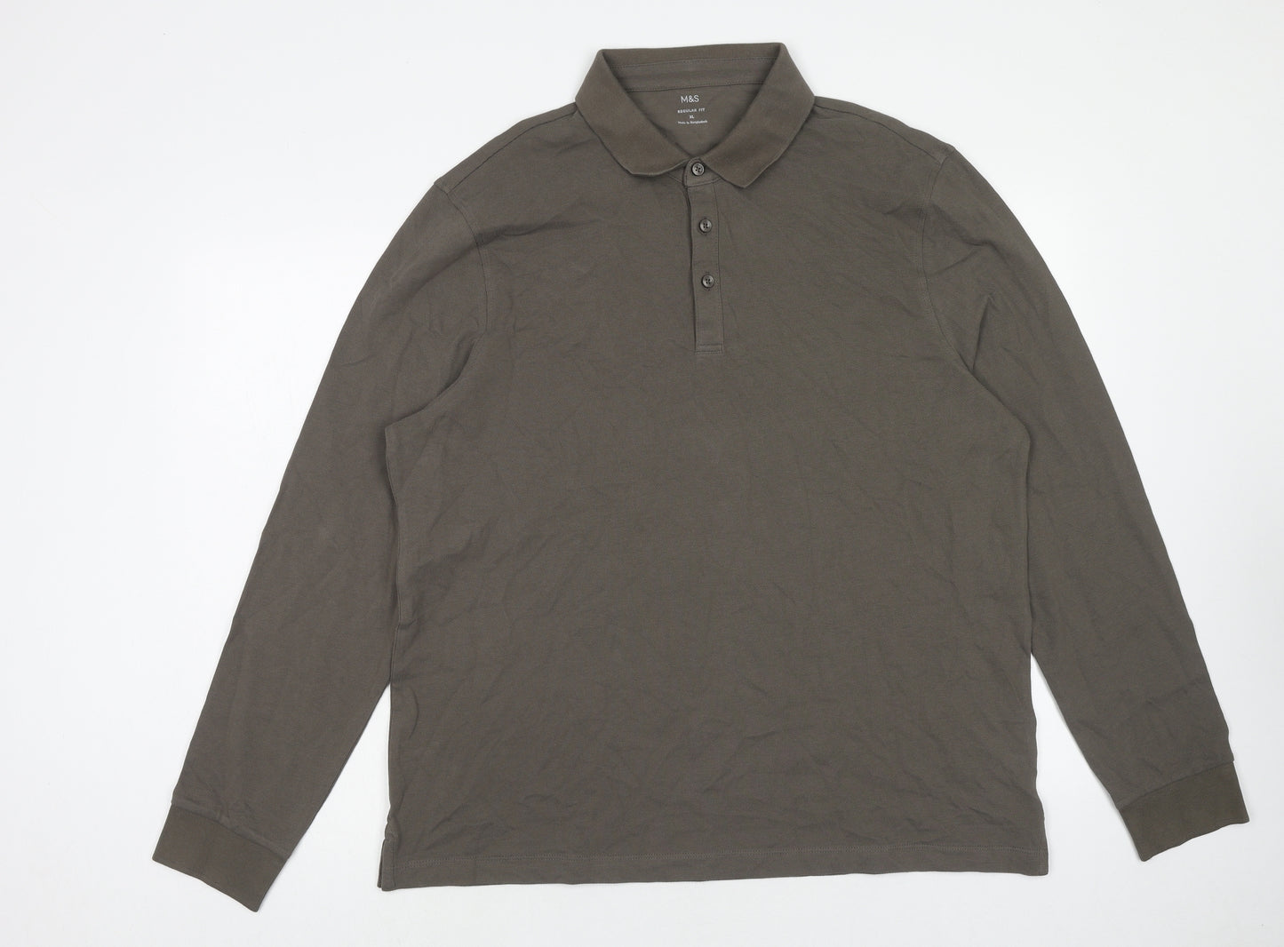 Marks and Spencer Mens Green Cotton Polo Size XL Collared Button