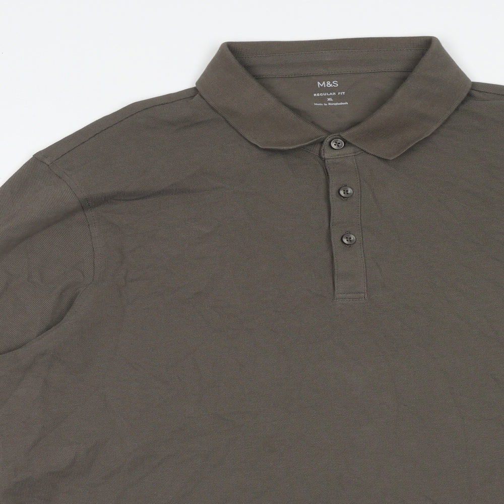Marks and Spencer Mens Green Cotton Polo Size XL Collared Button