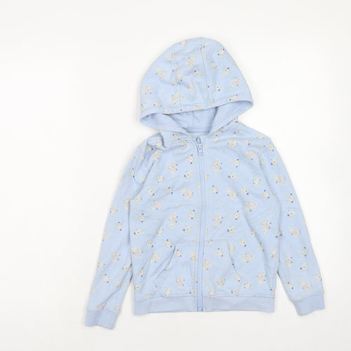 George Girls Blue Floral Cotton Full Zip Hoodie Size 5-6 Years Zip
