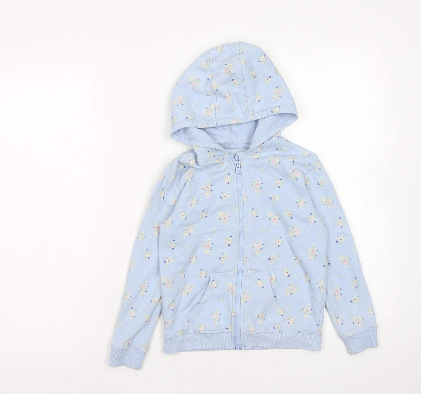 George Girls Blue Floral Cotton Full Zip Hoodie Size 5-6 Years Zip