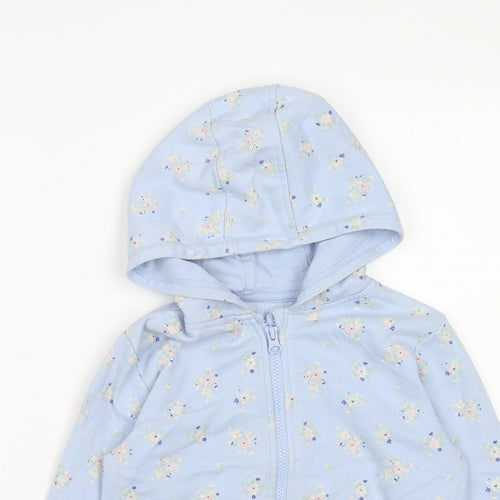 George Girls Blue Floral Cotton Full Zip Hoodie Size 5-6 Years Zip