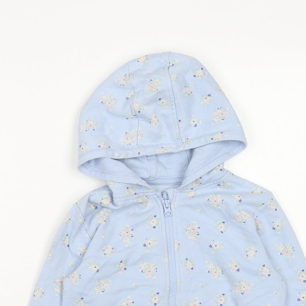 George Girls Blue Floral Cotton Full Zip Hoodie Size 5-6 Years Zip