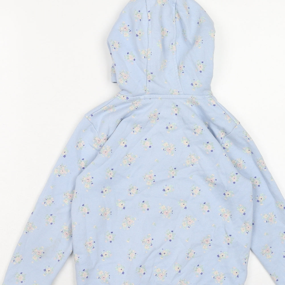 George Girls Blue Floral Cotton Full Zip Hoodie Size 5-6 Years Zip