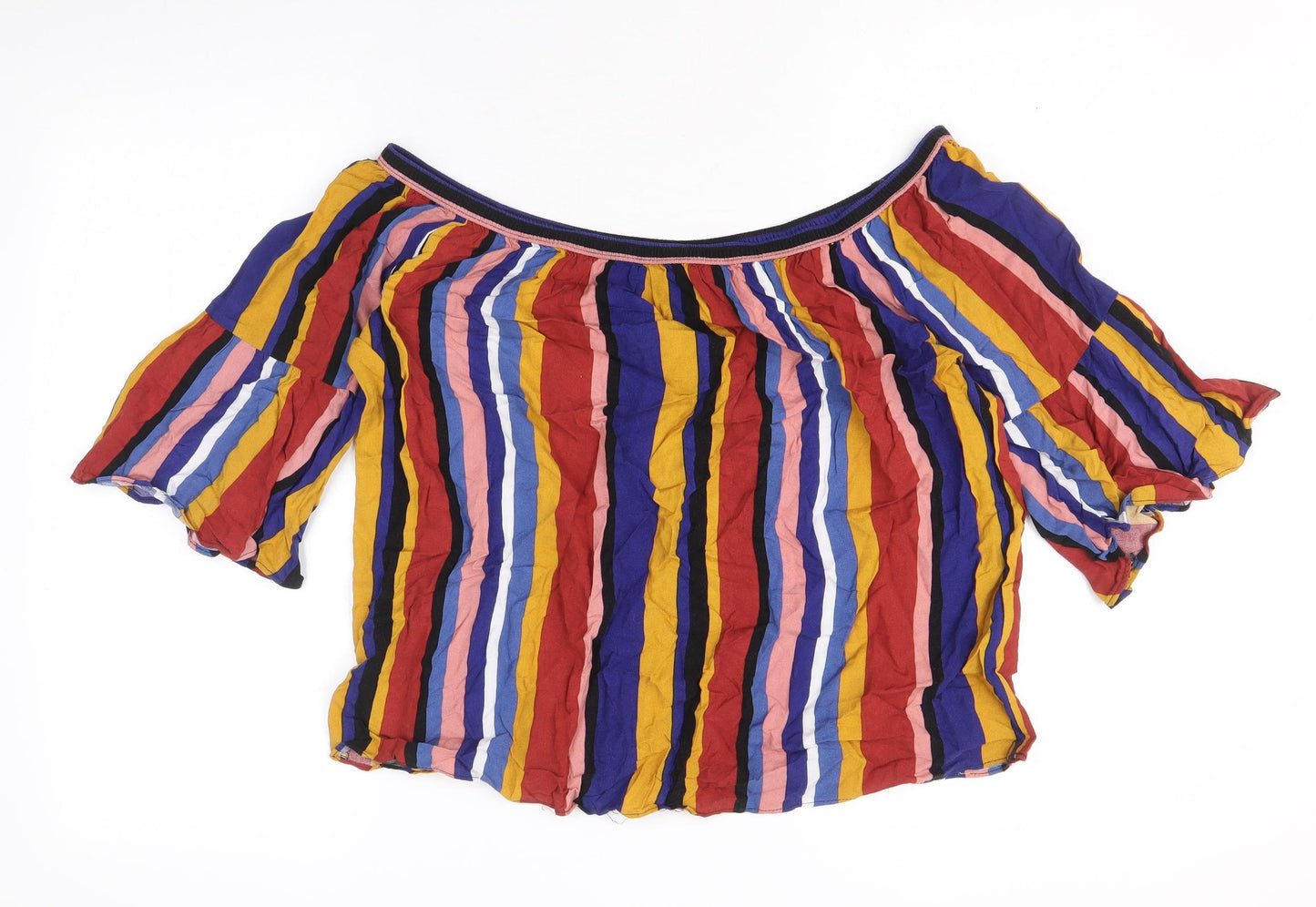 Papaya Womens Multicoloured Striped Viscose Basic Blouse Size 16 Off the Shoulder