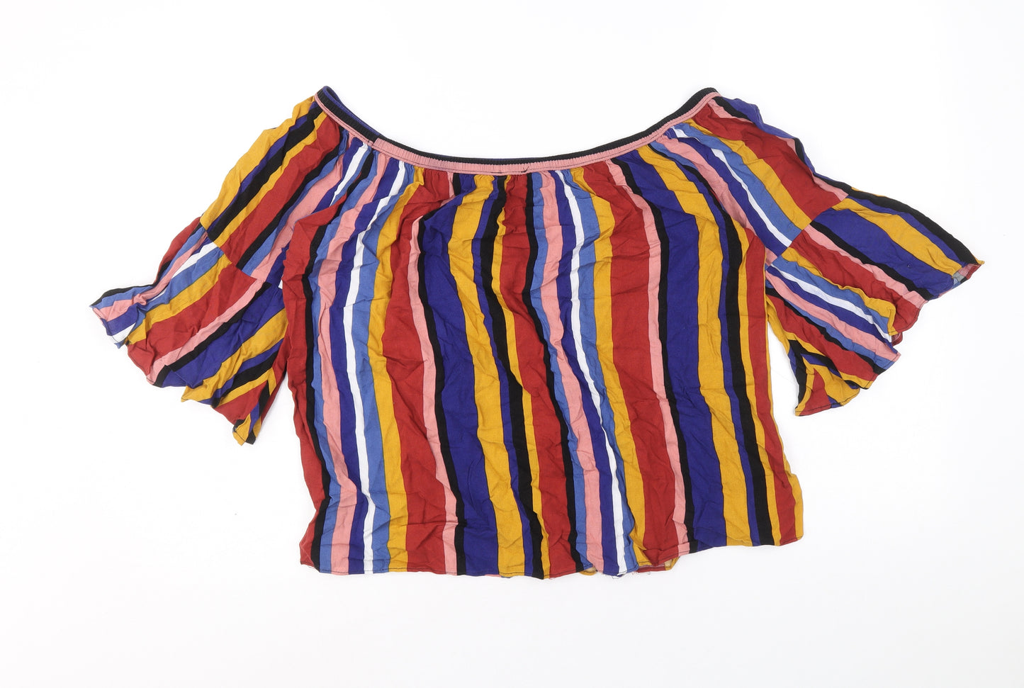 Papaya Womens Multicoloured Striped Viscose Basic Blouse Size 16 Off the Shoulder