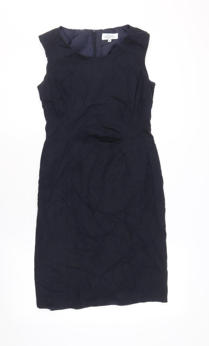 Debenhams Womens Blue Viscose Shift Size 8 Boat Neck Zip