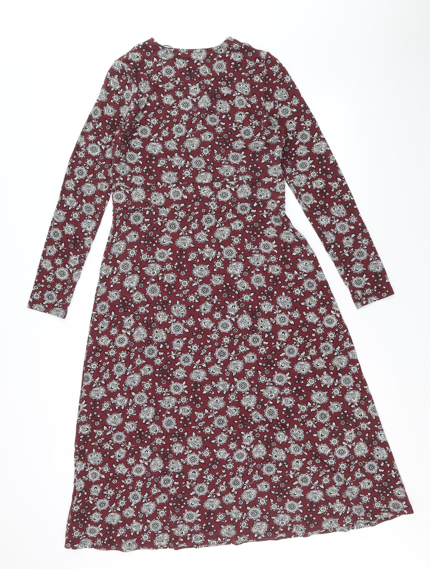 Marks and Spencer Womens Red Floral Viscose A-Line Size 12 V-Neck Pullover