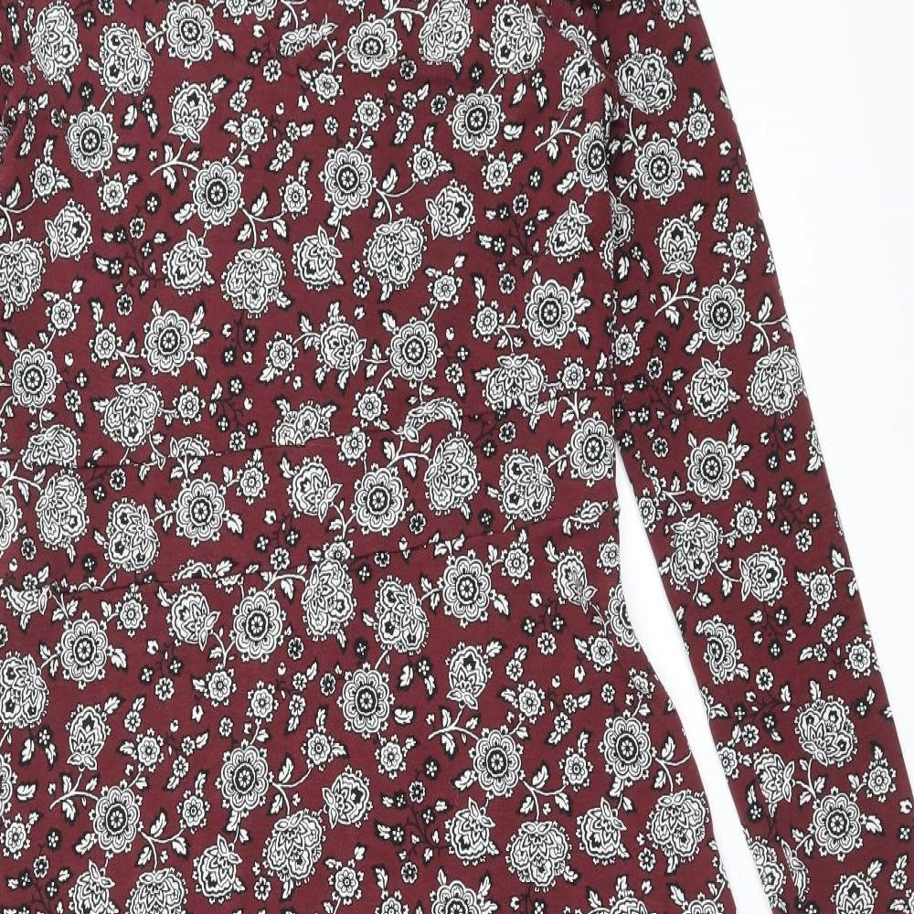 Marks and Spencer Womens Red Floral Viscose A-Line Size 12 V-Neck Pullover