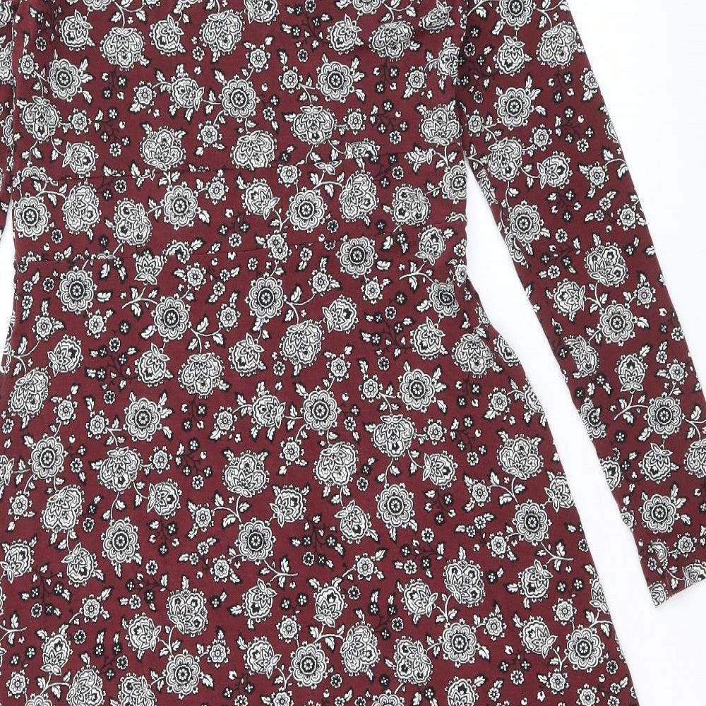 Marks and Spencer Womens Red Floral Viscose A-Line Size 12 V-Neck Pullover