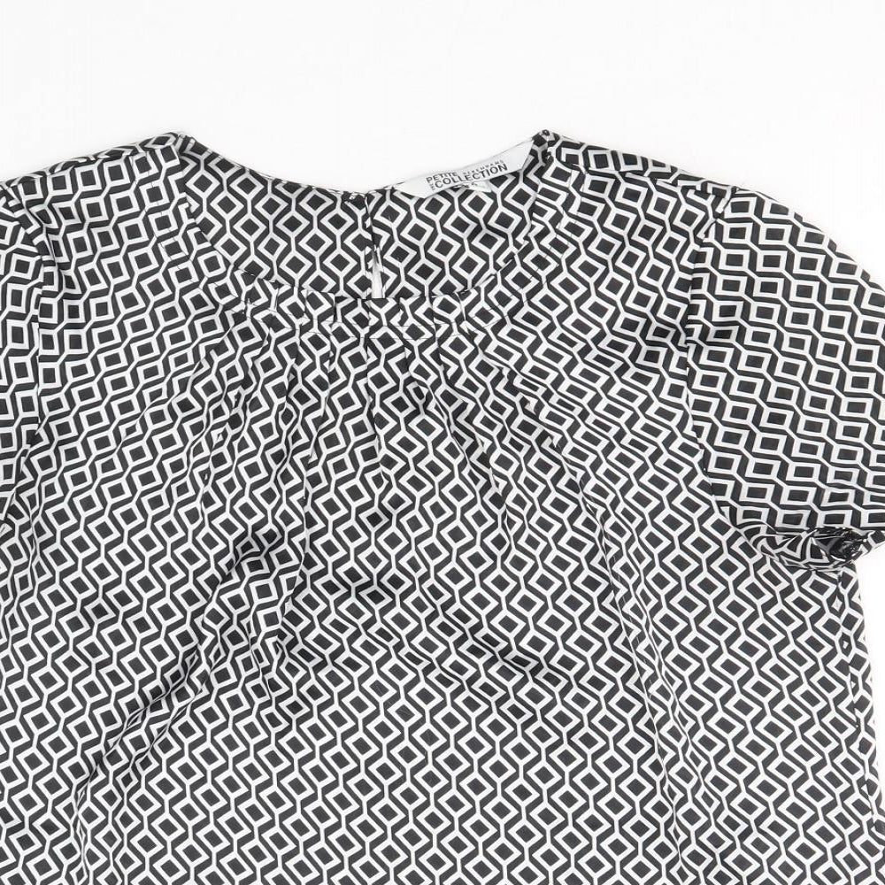 Debenhams Womens Black Geometric Polyester Basic Blouse Size 8 Scoop Neck