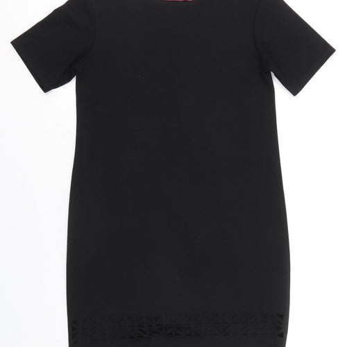 Boohoo Womens Black Polyester Shift Size 8 Boat Neck Pullover - Laser Cut Detail