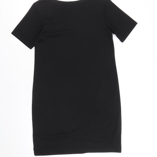 Boohoo Womens Black Polyester Shift Size 8 Boat Neck Pullover - Laser Cut Detail