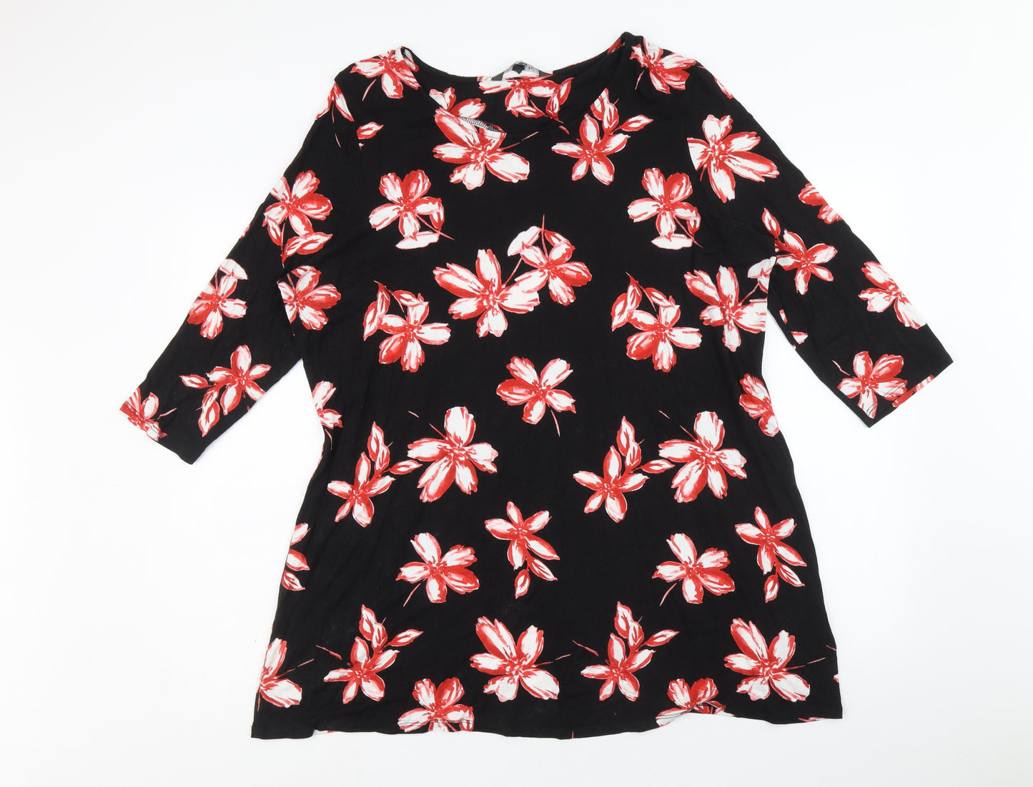 Bonmarche Womens Black Floral Viscose A-Line Size 20 Boat Neck Pullover