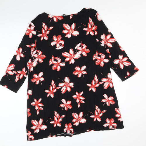 Bonmarche Womens Black Floral Viscose A-Line Size 20 Boat Neck Pullover