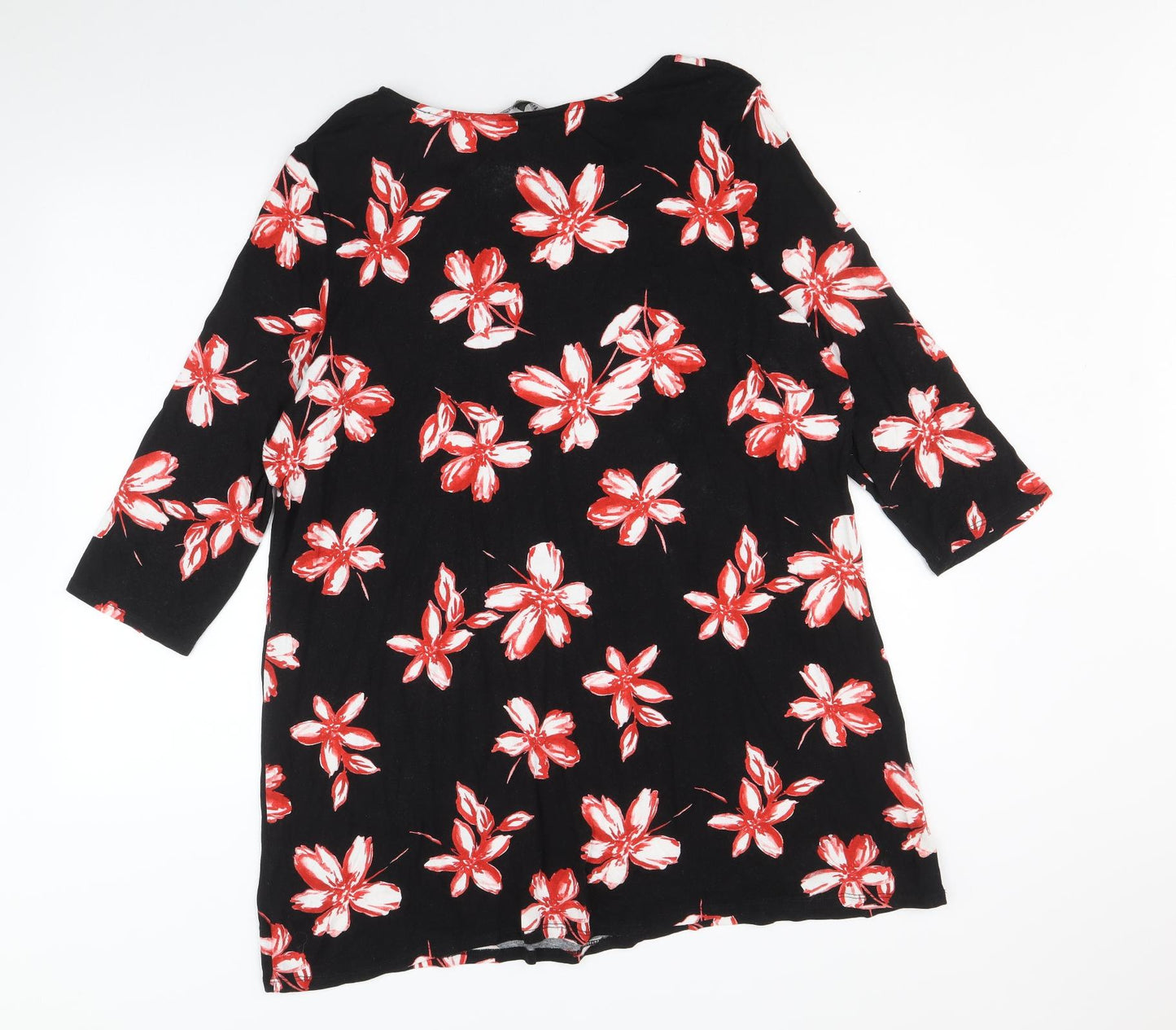 Bonmarche Womens Black Floral Viscose A-Line Size 20 Boat Neck Pullover