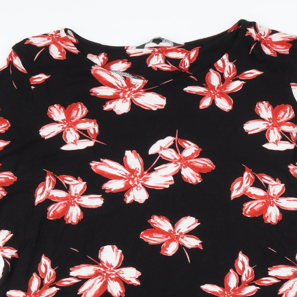 Bonmarche Womens Black Floral Viscose A-Line Size 20 Boat Neck Pullover