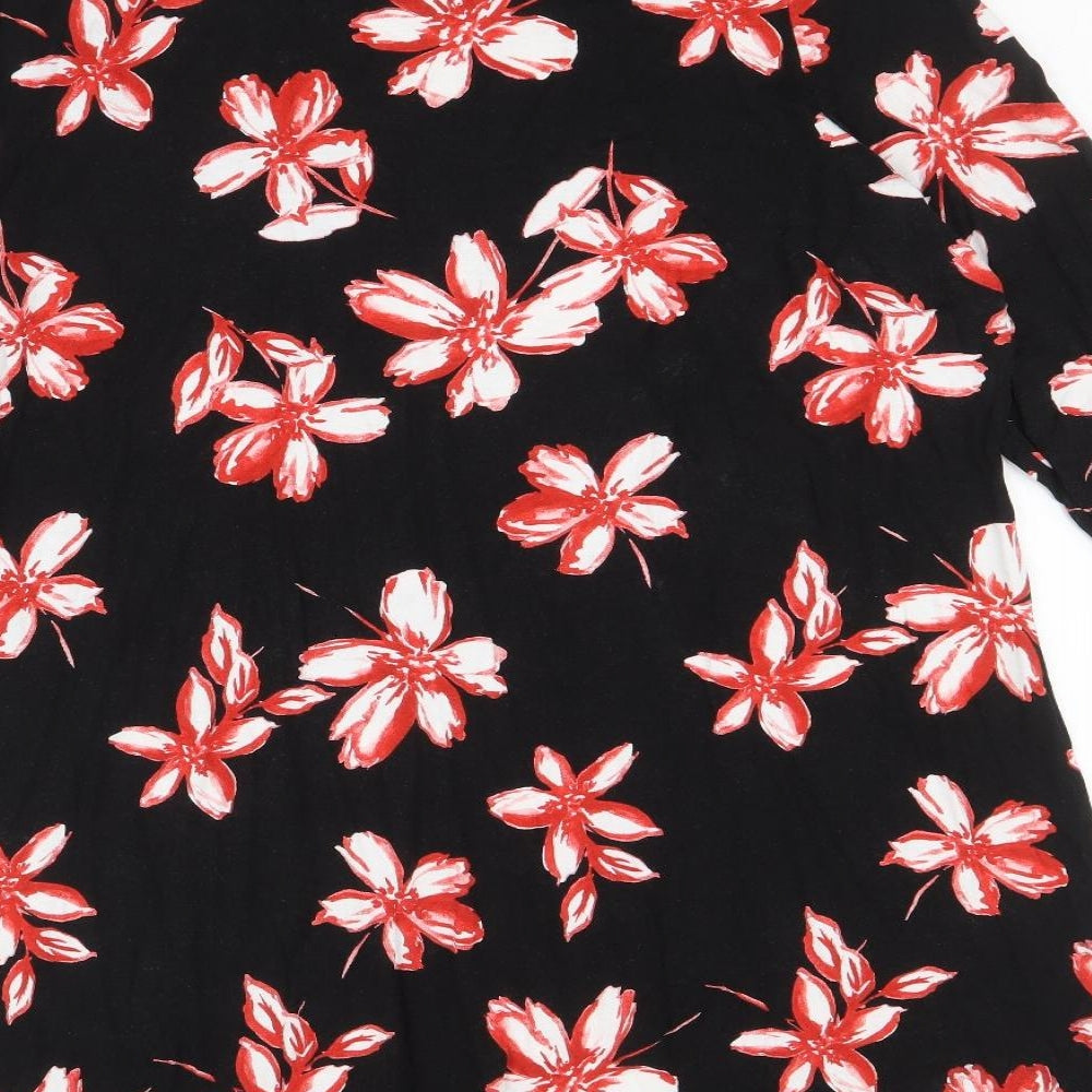 Bonmarche Womens Black Floral Viscose A-Line Size 20 Boat Neck Pullover