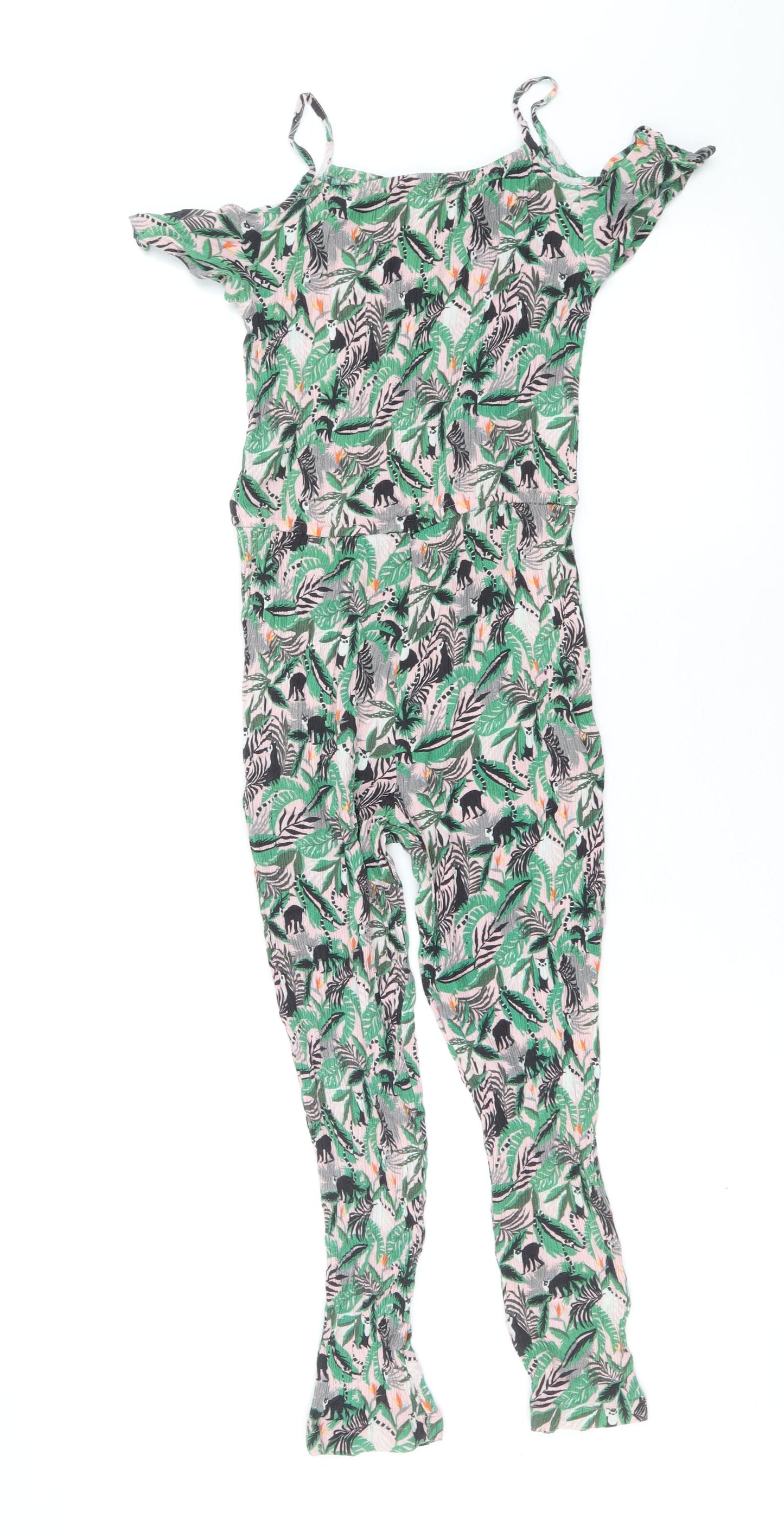 NEXT Girls Green Geometric Viscose Jumpsuit One-Piece Size 10 Years Pullover - Leaf Print