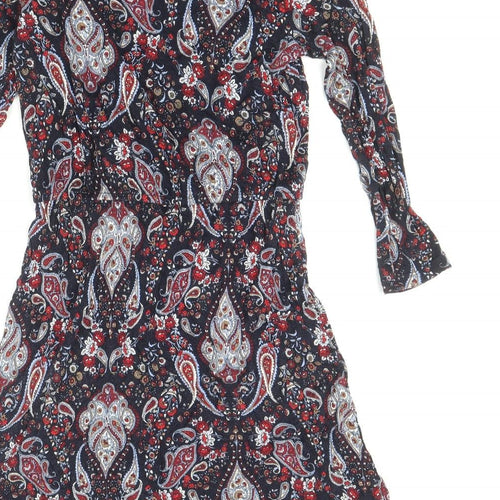H&M Womens Blue Paisley Viscose Mini Size S Scoop Neck Pullover