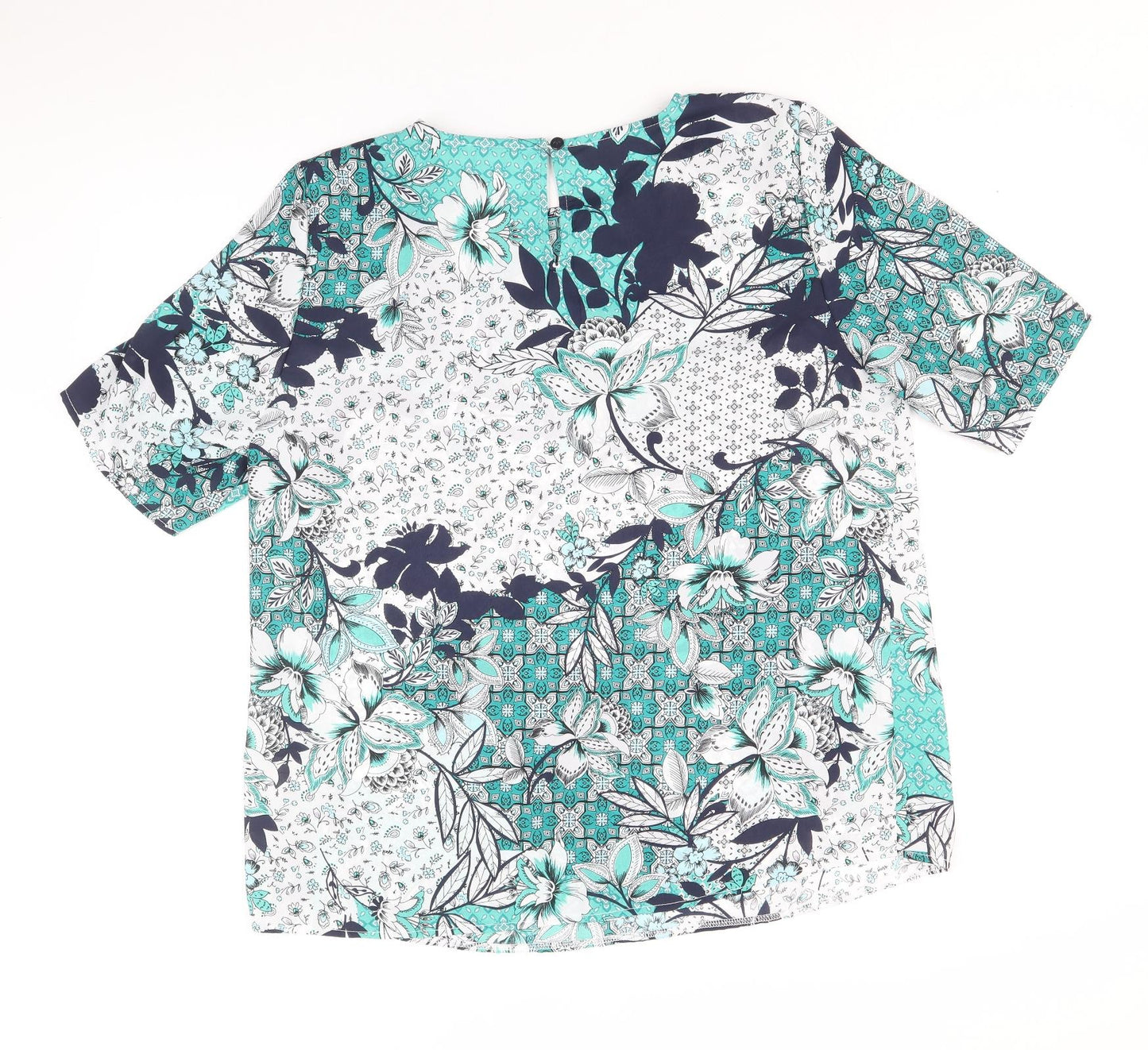 Pebble Bay Womens Blue Floral Polyester Basic T-Shirt Size 16 Round Neck