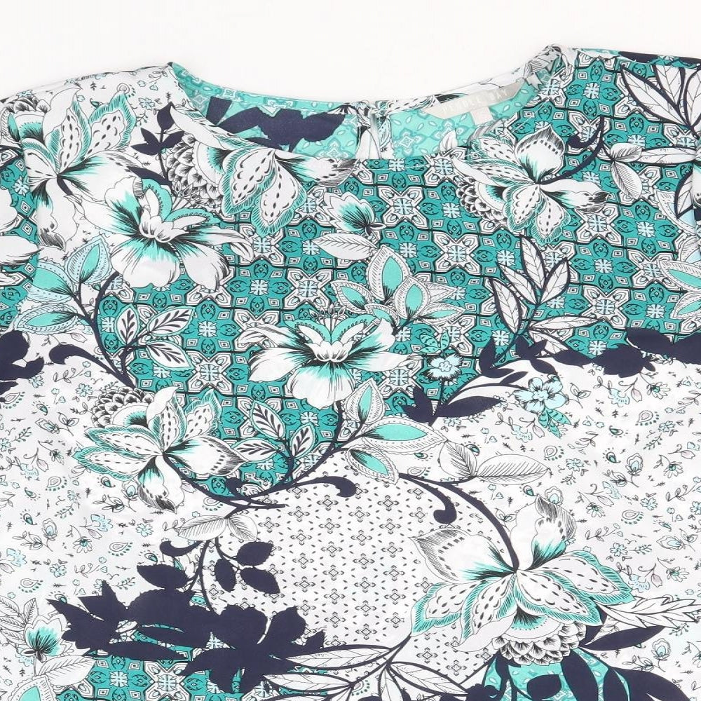 Pebble Bay Womens Blue Floral Polyester Basic T-Shirt Size 16 Round Neck