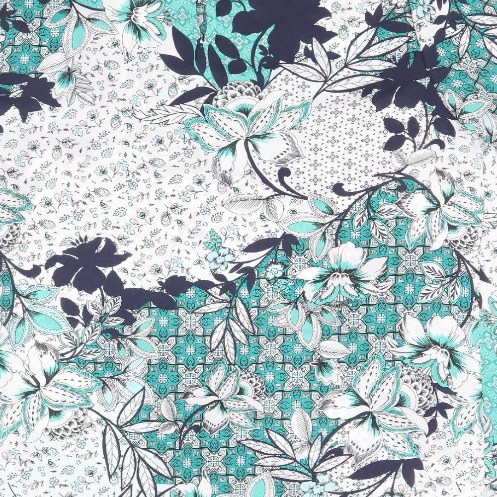 Pebble Bay Womens Blue Floral Polyester Basic T-Shirt Size 16 Round Neck