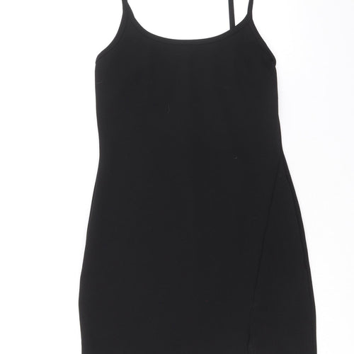 PRETTYLITTLETHING Womens Black Polyester Slip Dress Size 10 Scoop Neck Pullover