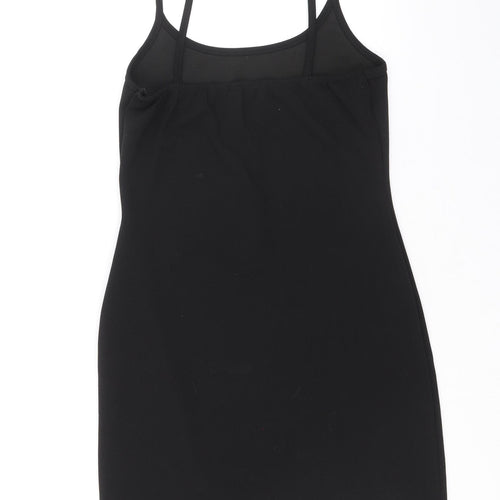 PRETTYLITTLETHING Womens Black Polyester Slip Dress Size 10 Scoop Neck Pullover