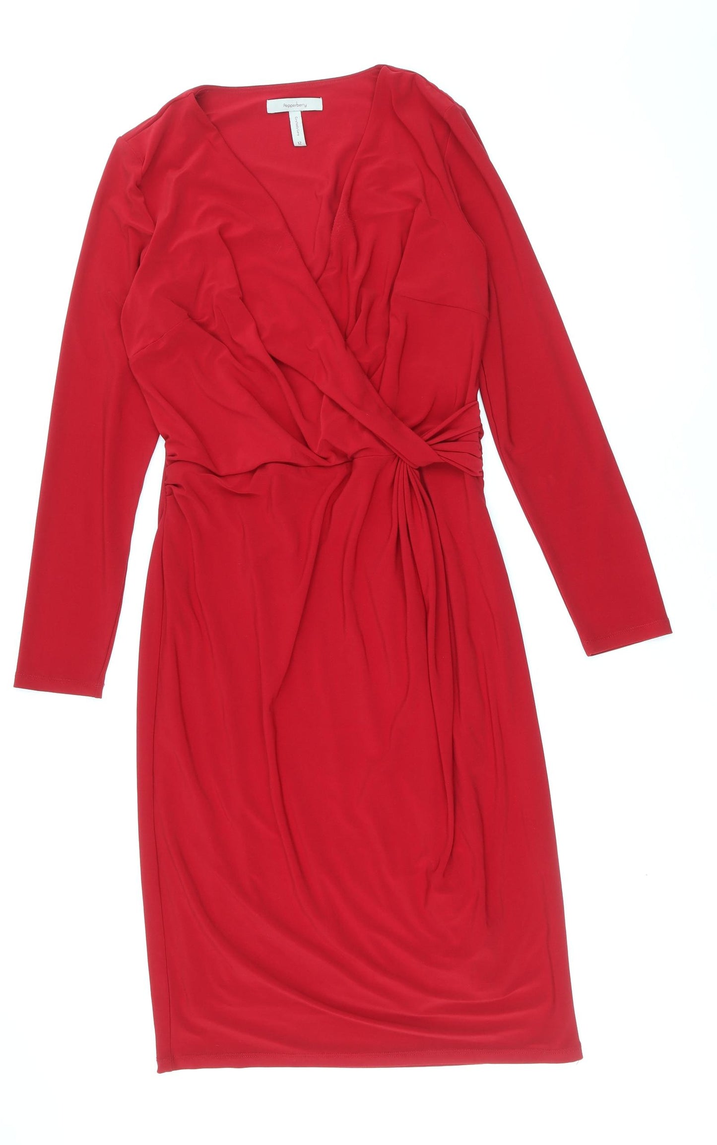 Pepperberry Womens Red Polyester Sheath Size 12 V-Neck Pullover - Twist Detail