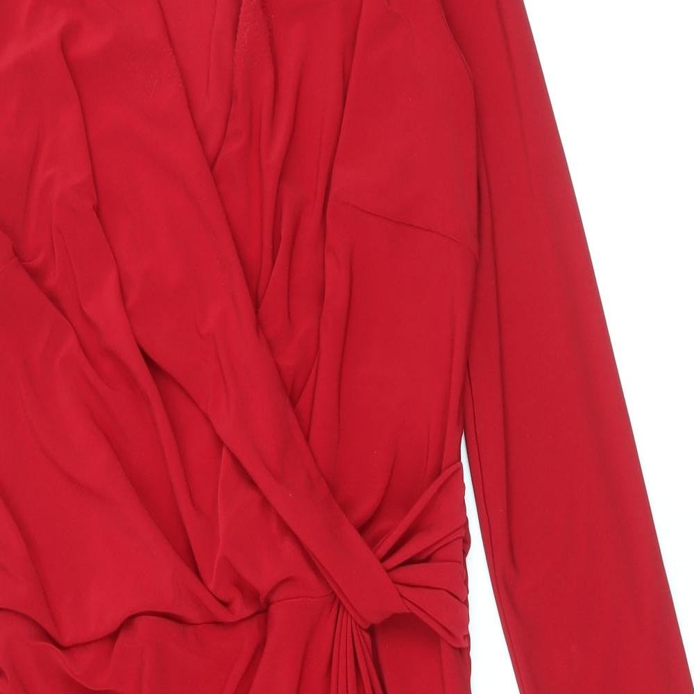 Pepperberry Womens Red Polyester Sheath Size 12 V-Neck Pullover - Twist Detail