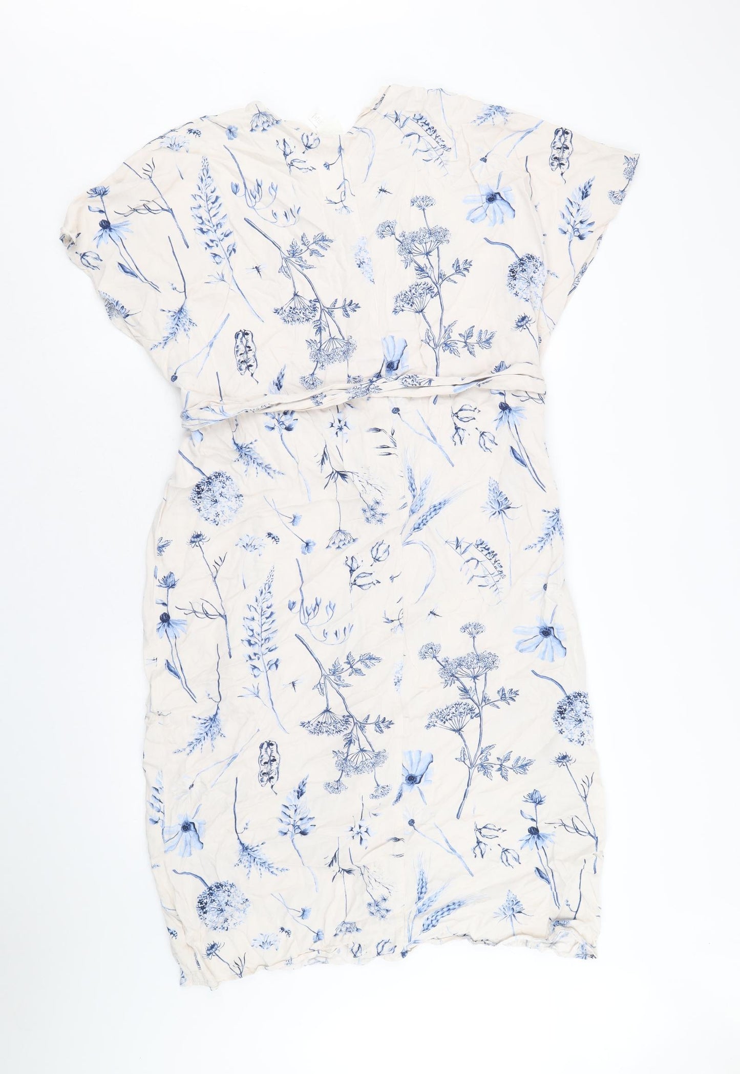 H&M Womens Beige Floral Viscose Wrap Dress Size S V-Neck Button