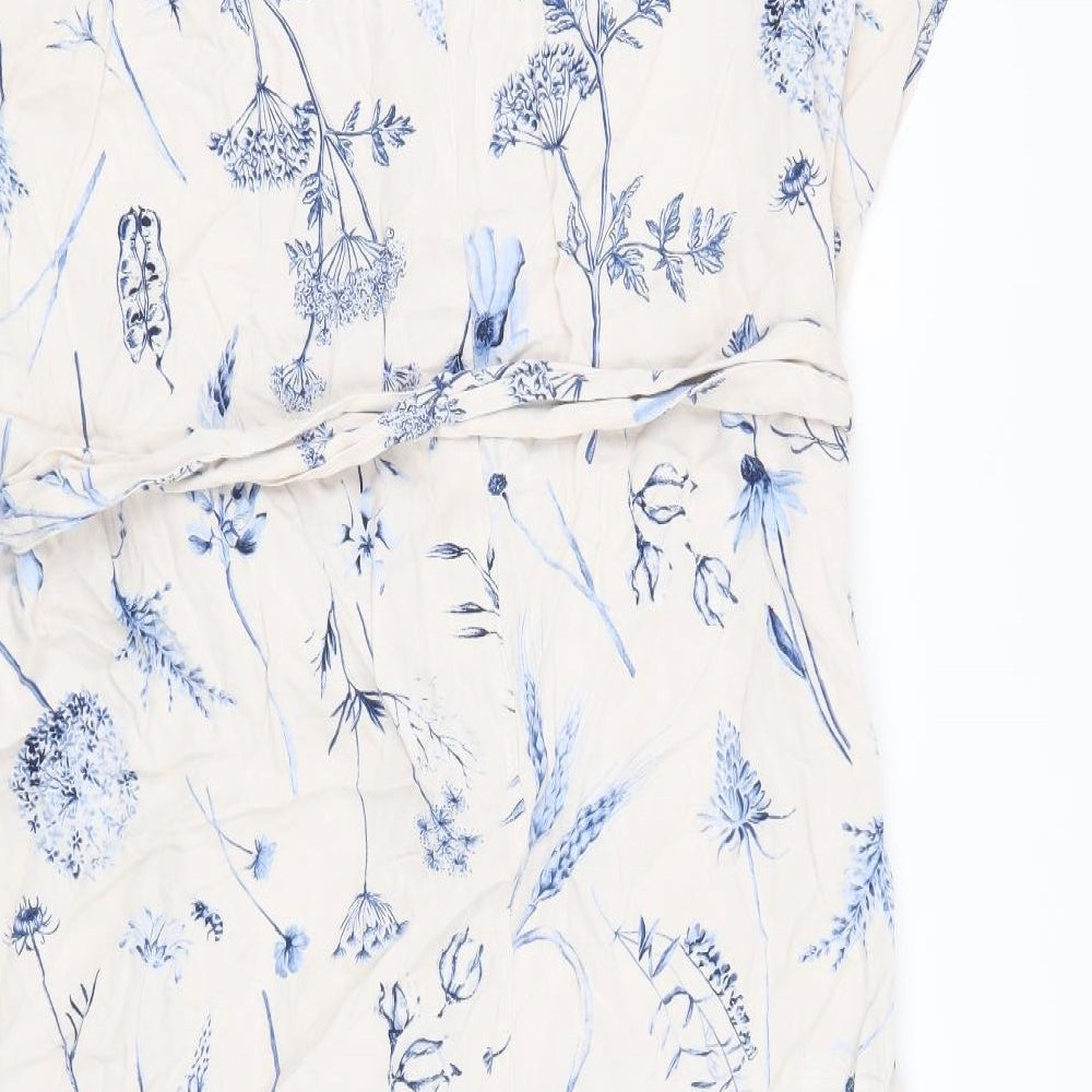 H&M Womens Beige Floral Viscose Wrap Dress Size S V-Neck Button