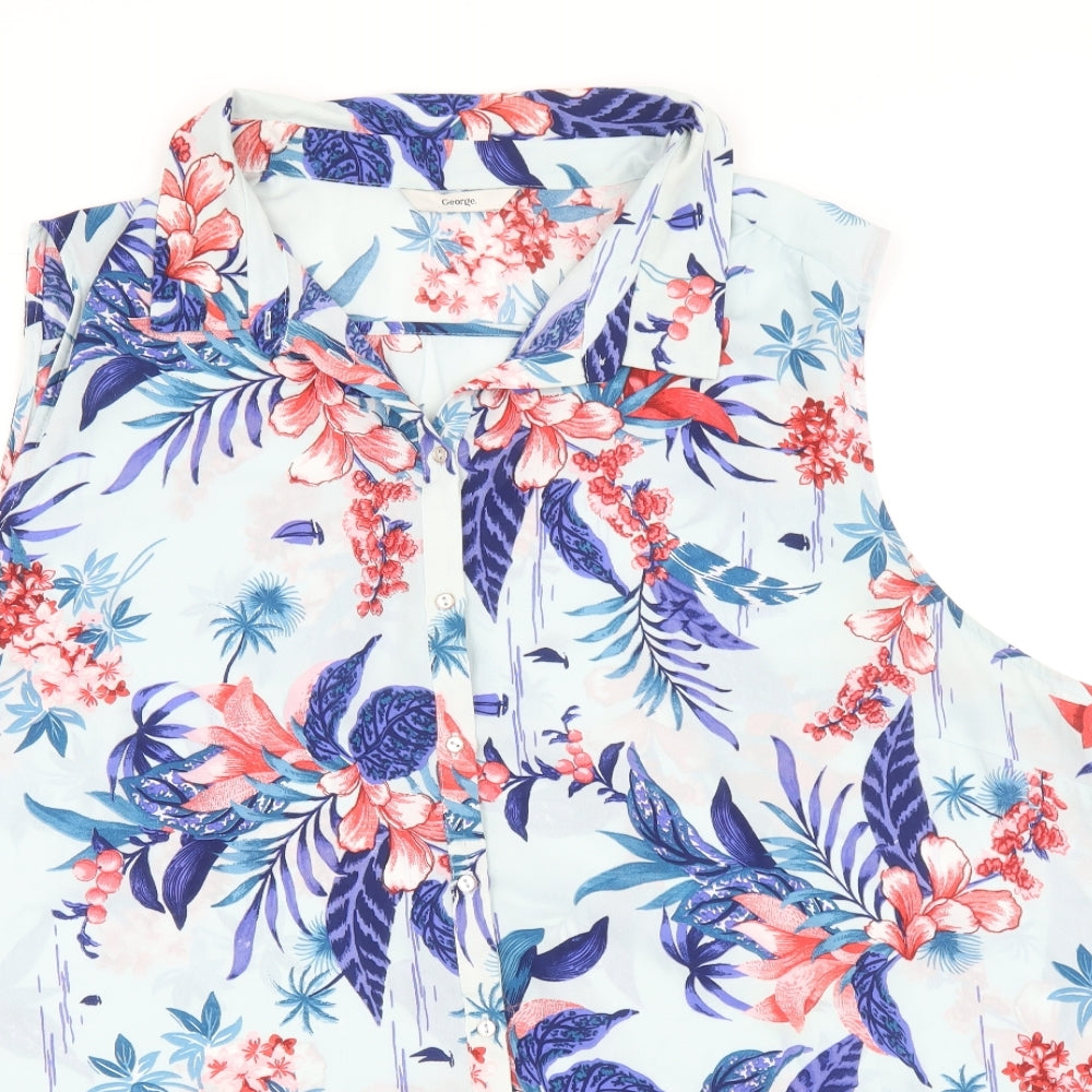 George Womens Blue Geometric Polyester Basic Blouse Size 24 V-Neck