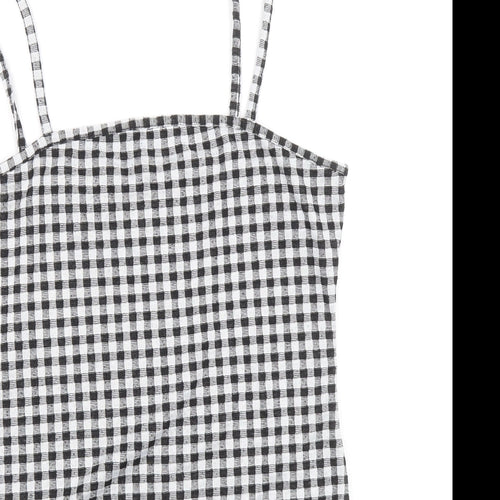 Primark Womens Black Check Polyester Bodysuit One-Piece Size S Snap