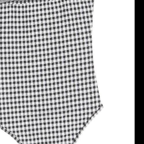 Primark Womens Black Check Polyester Bodysuit One-Piece Size S Snap
