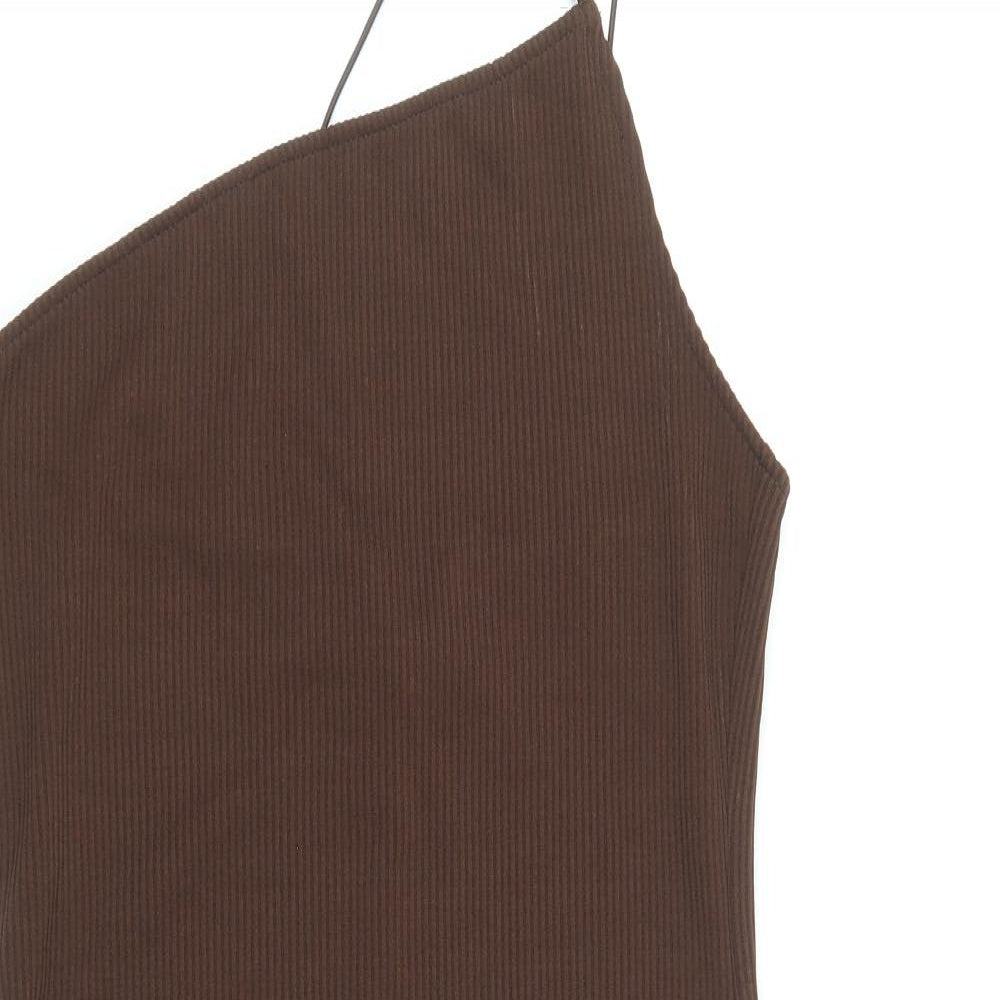 Divided by H&M Womens Brown Polyester Bodycon Size M One Shoulder Pullover
