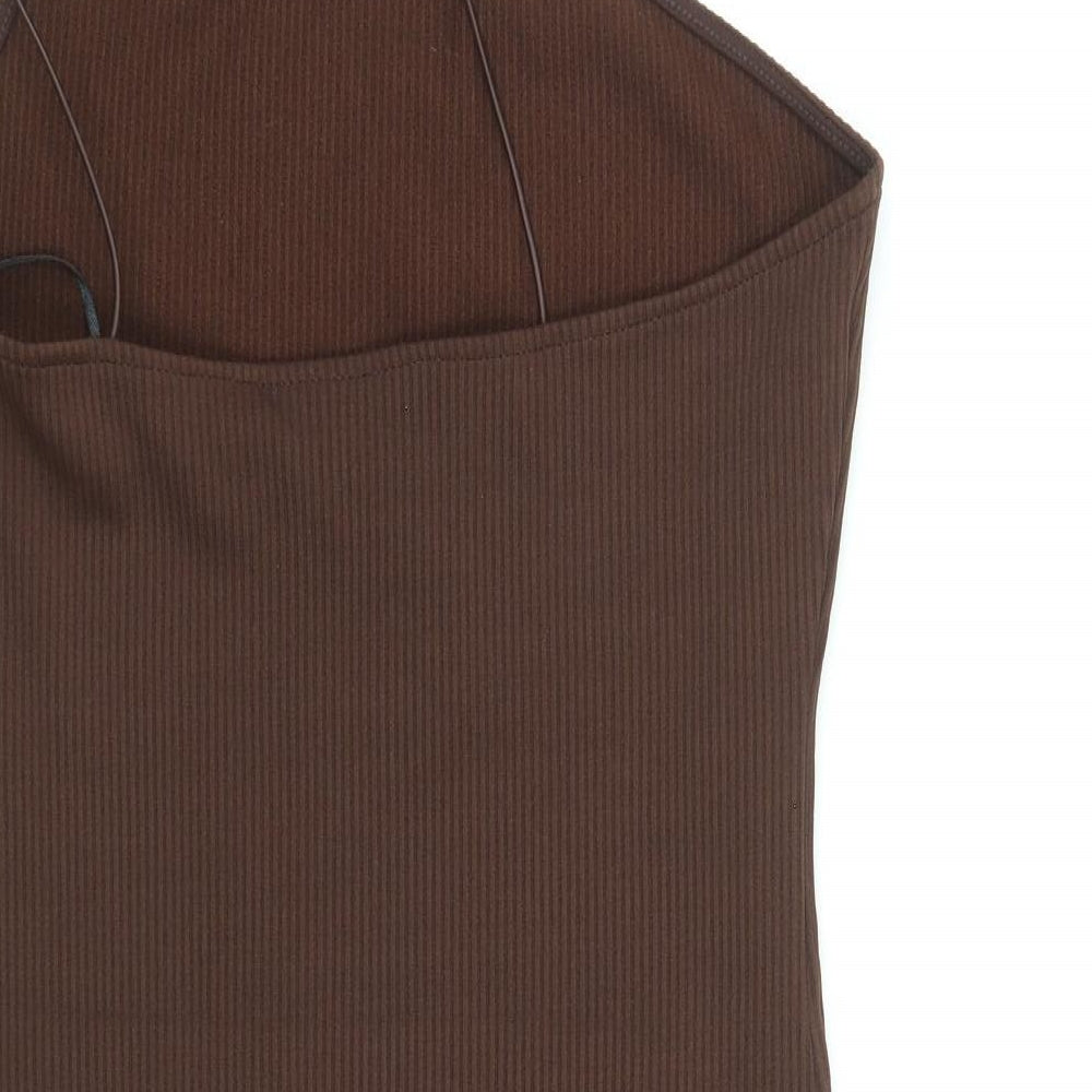 Divided by H&M Womens Brown Polyester Bodycon Size M One Shoulder Pullover