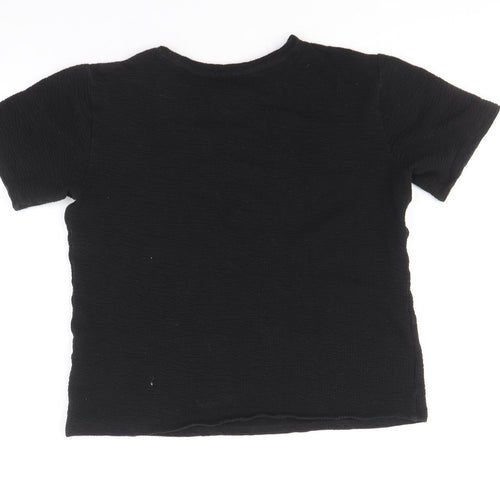 Preworn Womens Black Polyester Basic Blouse Size L Round Neck