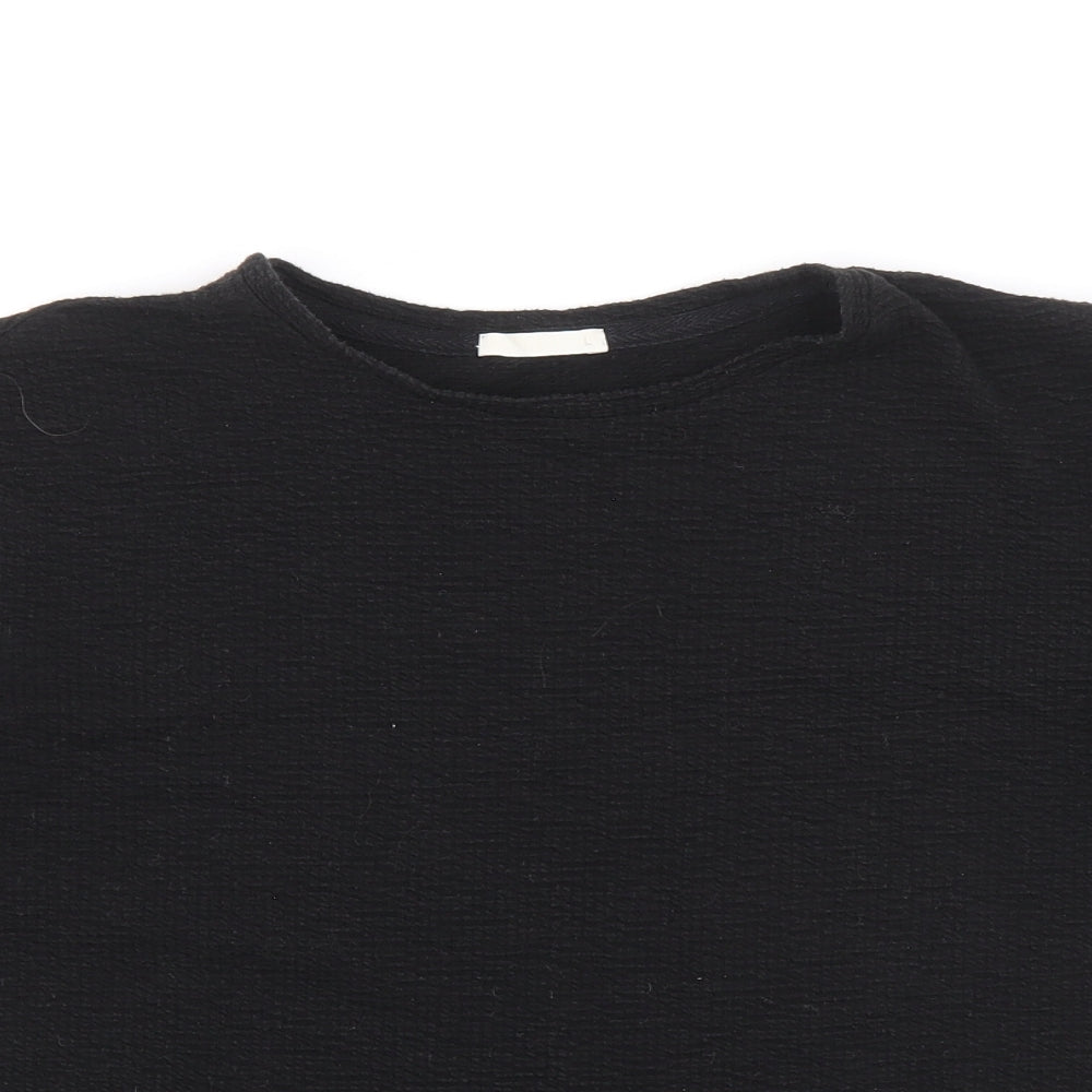 Preworn Womens Black Polyester Basic Blouse Size L Round Neck