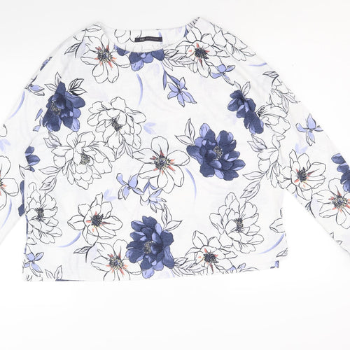 Marks and Spencer Womens White Geometric Polyester Basic Blouse Size 10 Round Neck