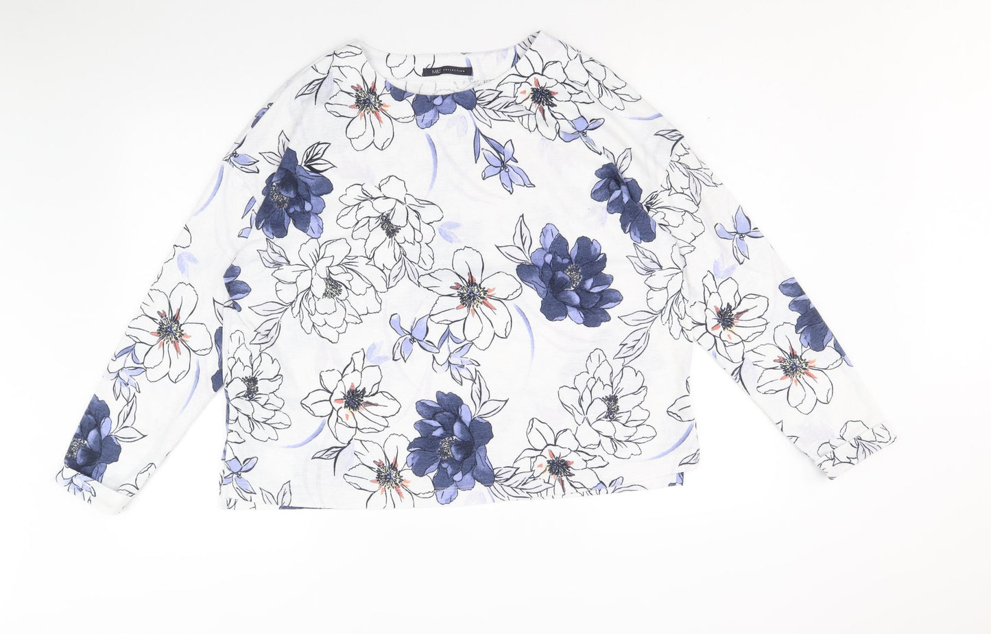 Marks and Spencer Womens White Geometric Polyester Basic Blouse Size 10 Round Neck