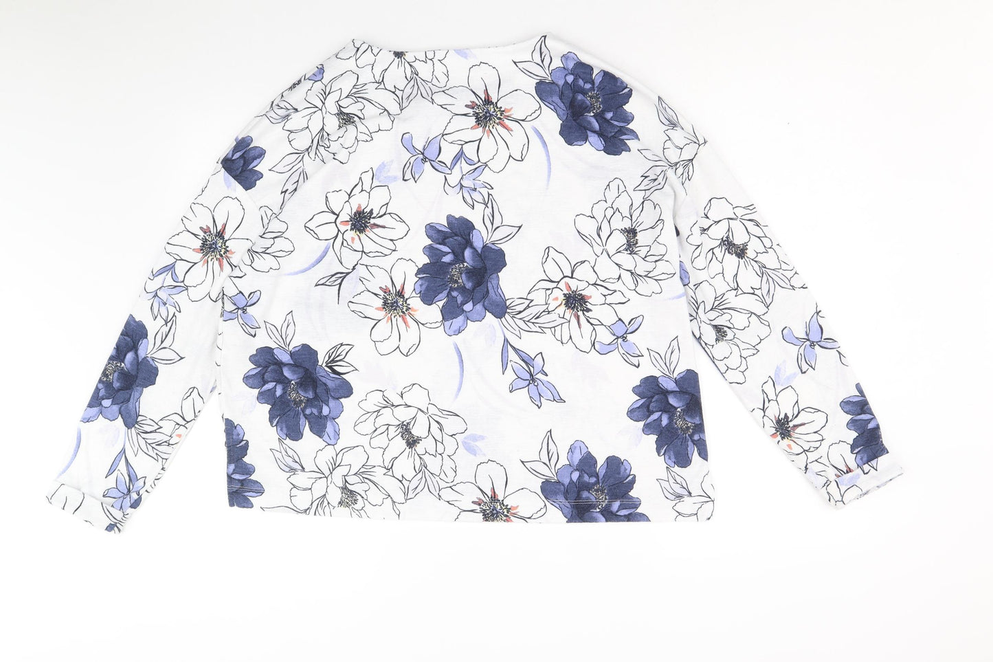 Marks and Spencer Womens White Geometric Polyester Basic Blouse Size 10 Round Neck