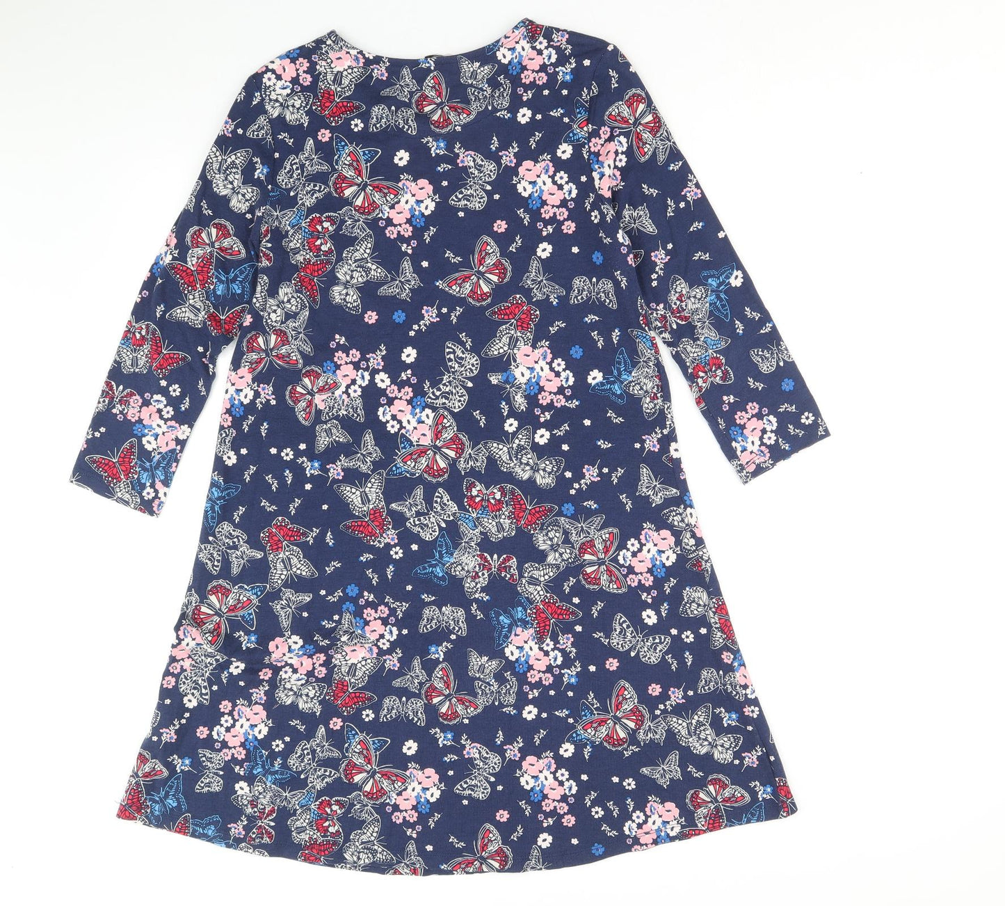 TU Womens Blue Floral Viscose Trapeze & Swing Size 8 Round Neck Pullover
