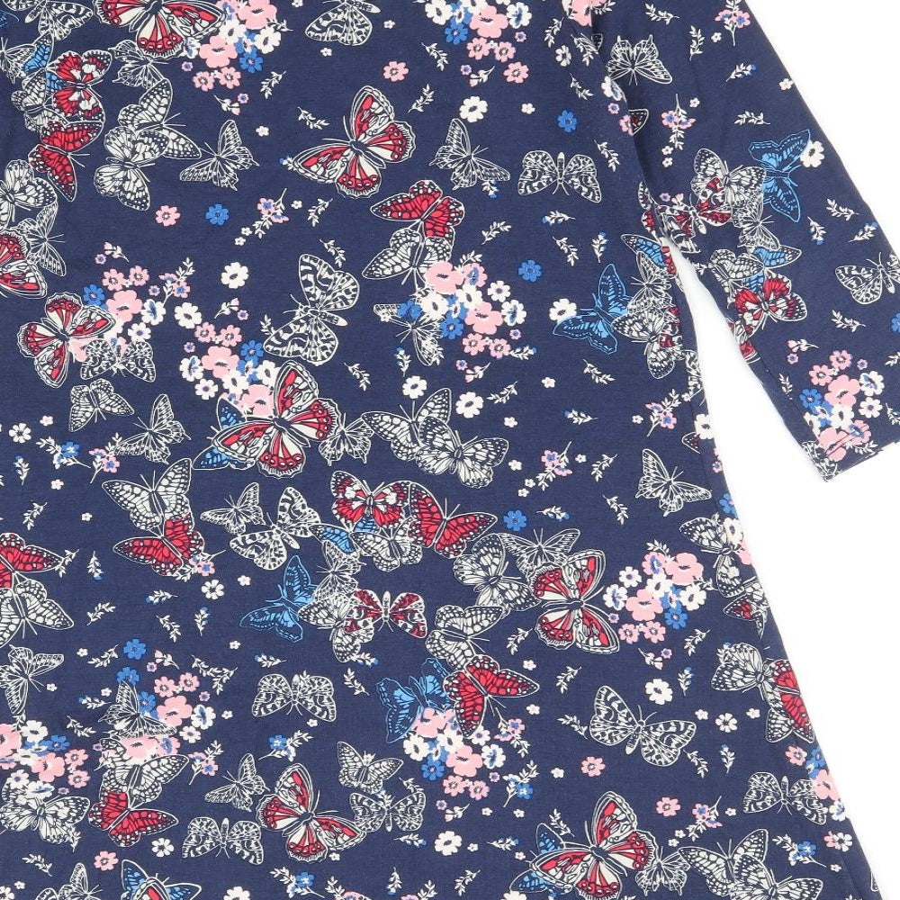 TU Womens Blue Floral Viscose Trapeze & Swing Size 8 Round Neck Pullover