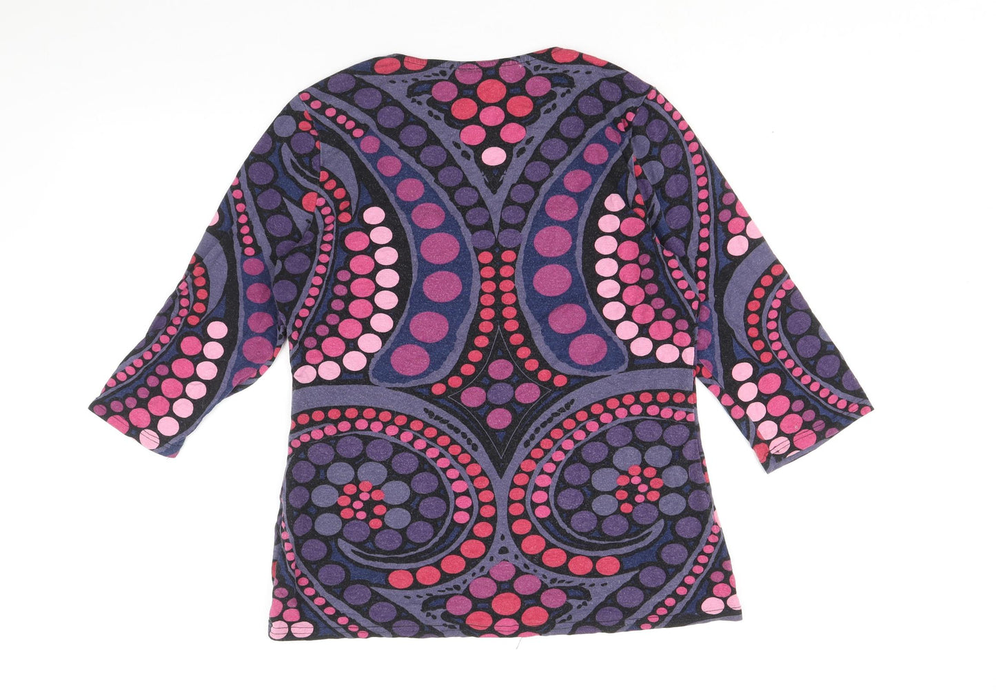 Kaliko Womens Purple Geometric Viscose Basic T-Shirt Size 14 Square Neck