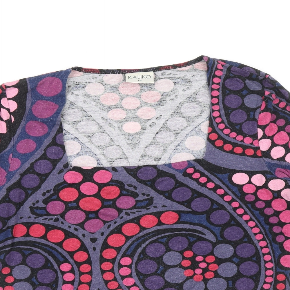 Kaliko Womens Purple Geometric Viscose Basic T-Shirt Size 14 Square Neck