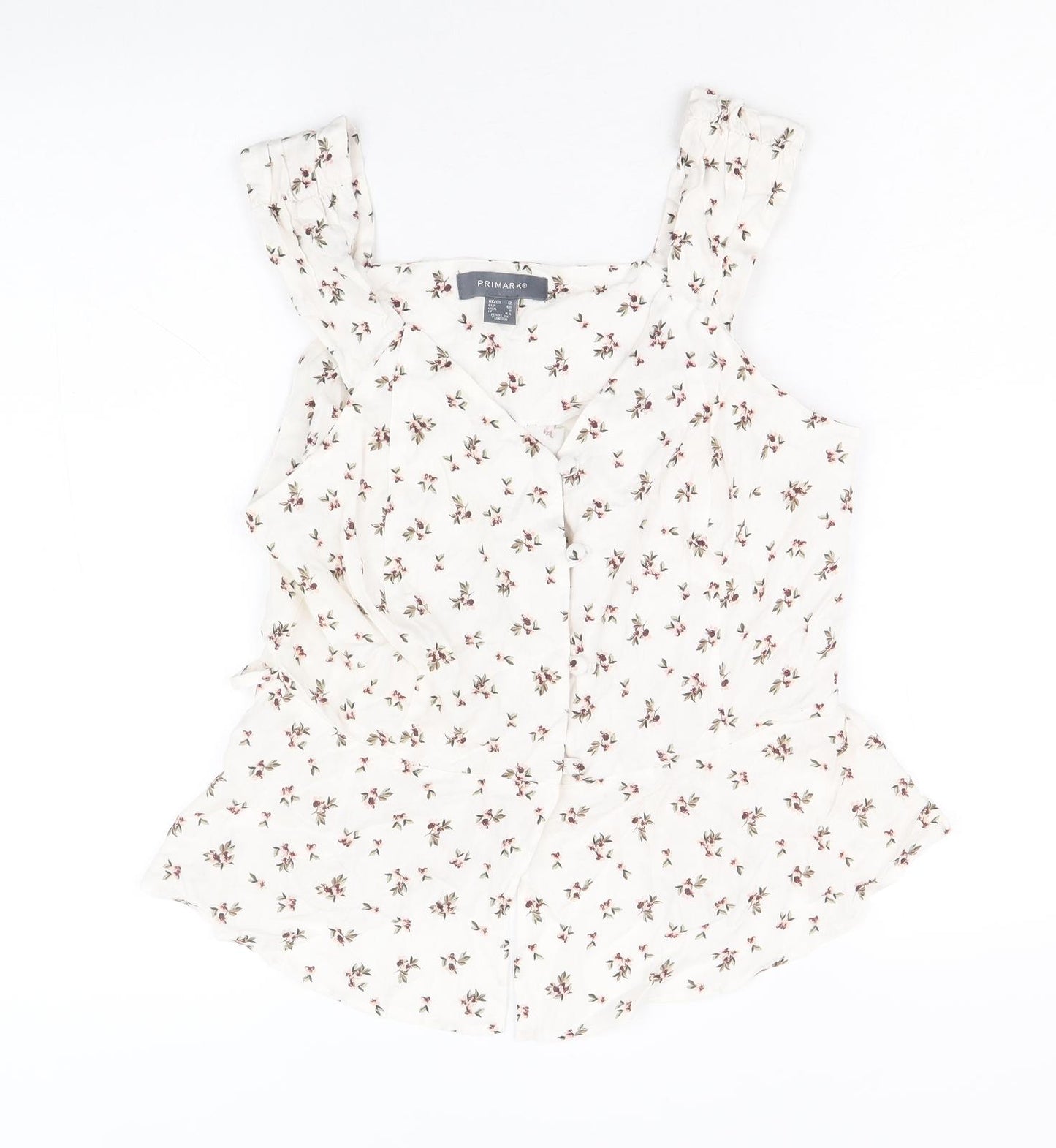 Primark Womens Ivory Geometric Viscose Basic Tank Size 12 V-Neck