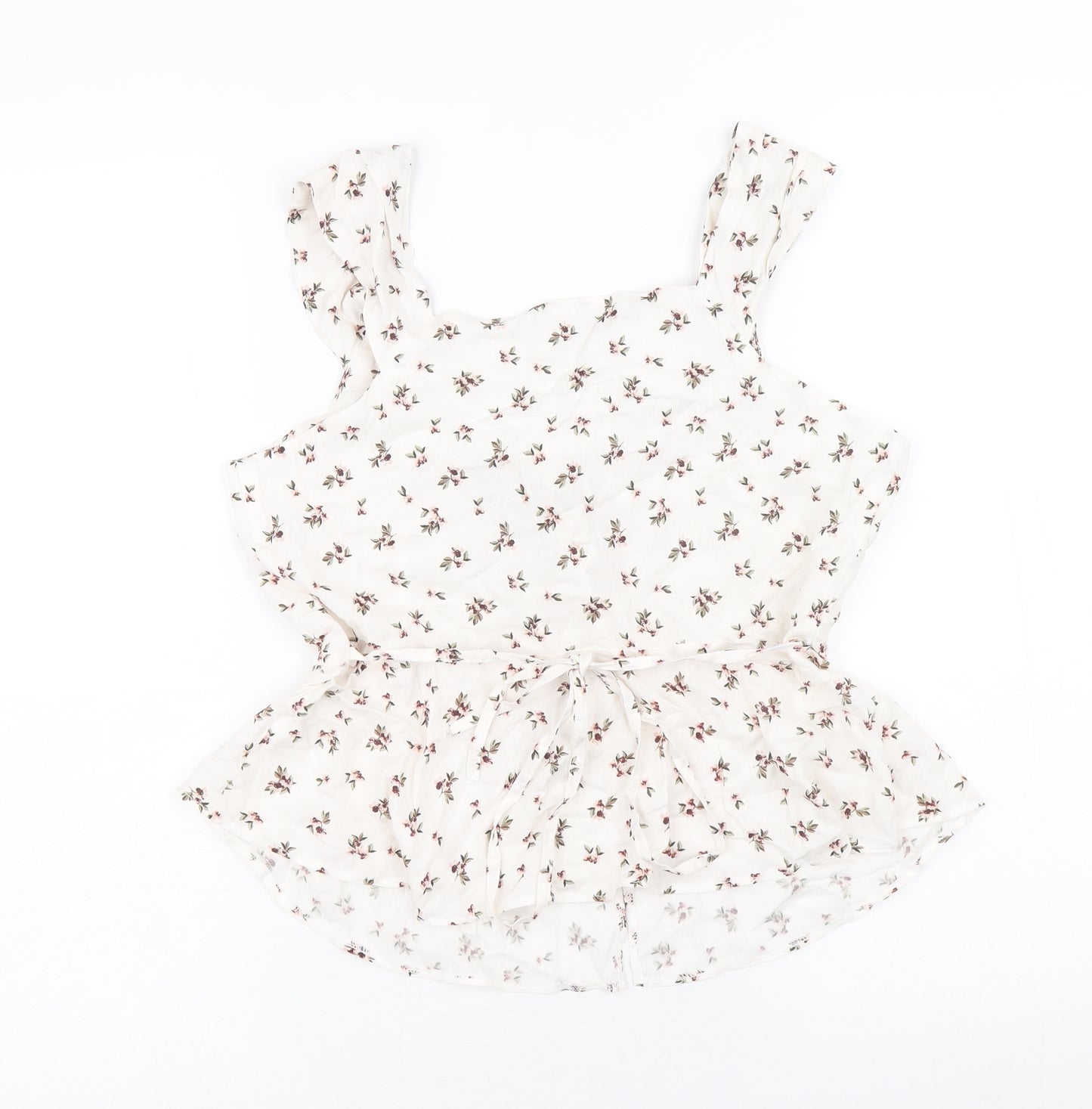 Primark Womens Ivory Geometric Viscose Basic Tank Size 12 V-Neck