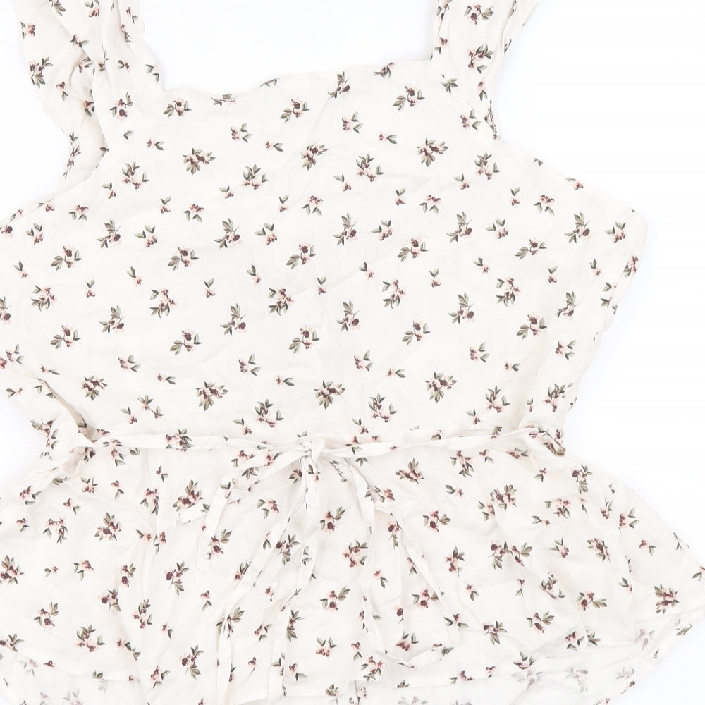 Primark Womens Ivory Geometric Viscose Basic Tank Size 12 V-Neck