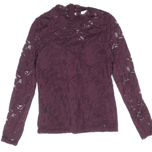 VILA Womens Purple Polyamide Basic Blouse Size XS Round Neck